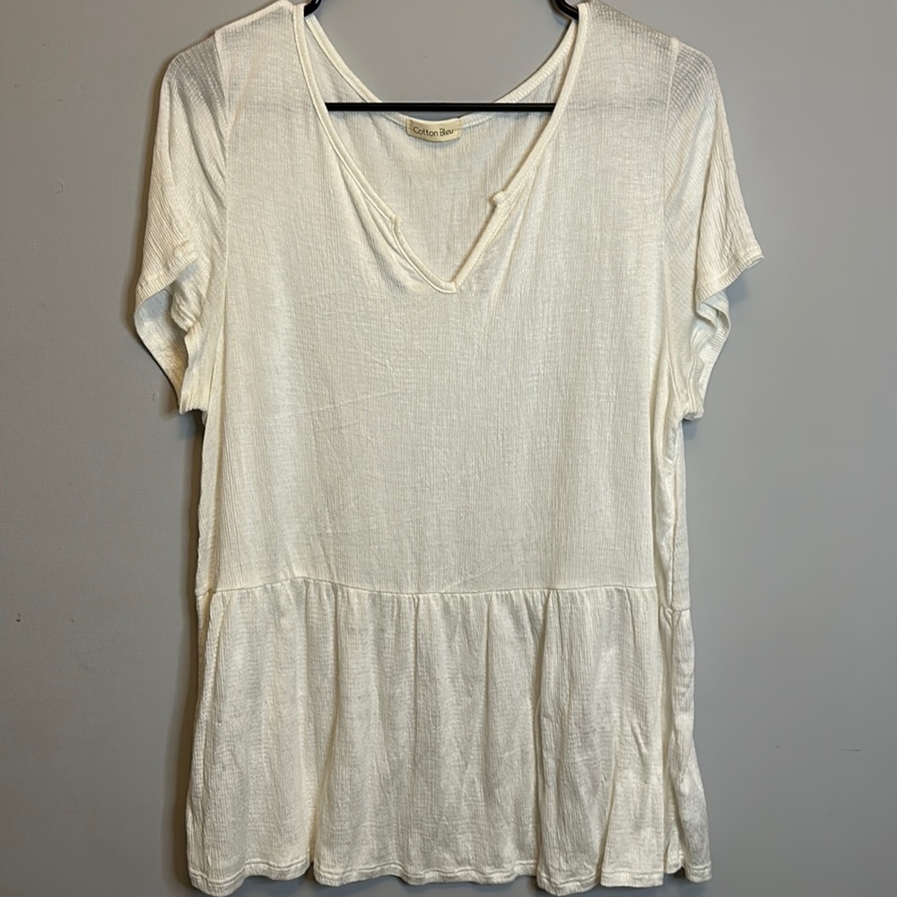 Cotton Bleu White Flowy Blouse Size Medium